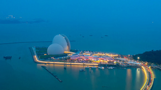 广东珠海海景地标建筑日月贝大剧院视频素材