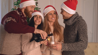 情侣们带着酒杯庆祝圣诞节视频素材