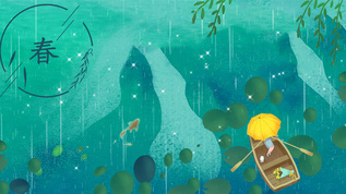 春游雨中划桨卡通无缝循环背景动画视频素材