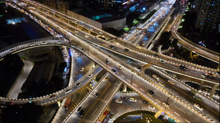 4k高清航拍广州市城市立体交通中山立交桥夜景车流视频素材