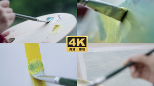 4k颜料画画写生美术油画画板视频素材