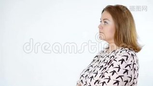胖女人做手势，看上去很惊讶mov格式视频下载_正版视频编号1908736-摄图网