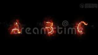 燃烧字体a，b，c，火字文字与火焰和烟雾在黑色背景，火热字母装饰的概念mov格式视频下载_正版视频编号2071812-摄图网