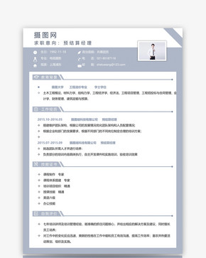 预算经理个人简历模板图片