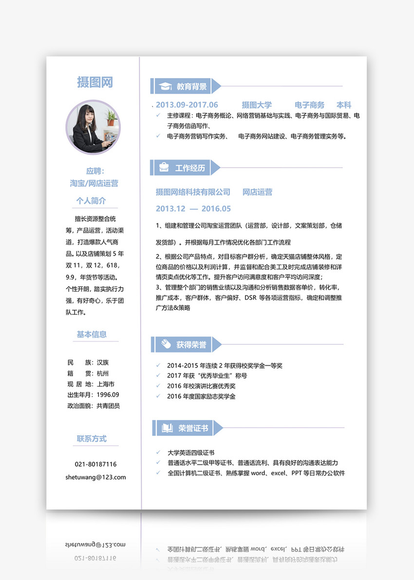 网店电商运营岗位word简历模板