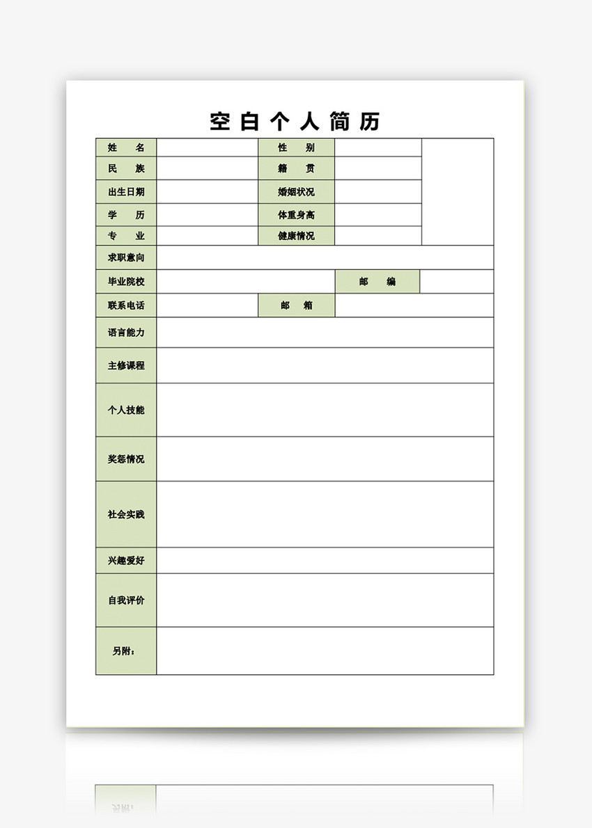 空白表格个人简历模板