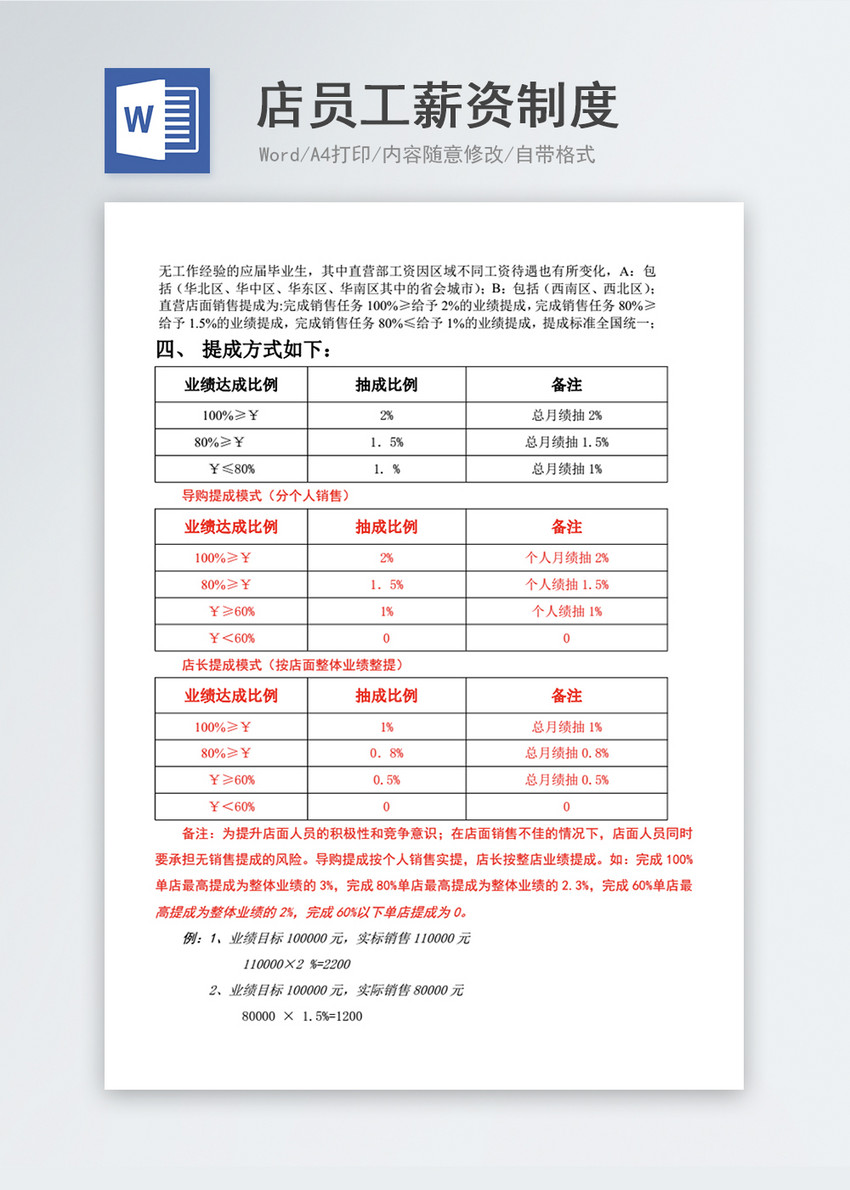 店员工薪资制度方案