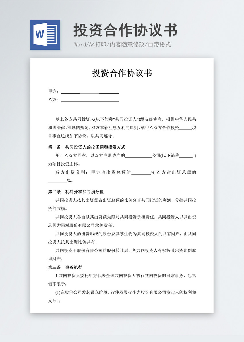 办公文档 投资合作协议书(方案.doc 点这里展开