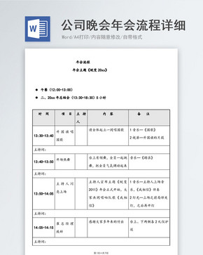 公司晚会年会流程详细安排表word模板