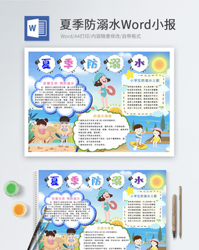 夏季防溺水Word小报word文档