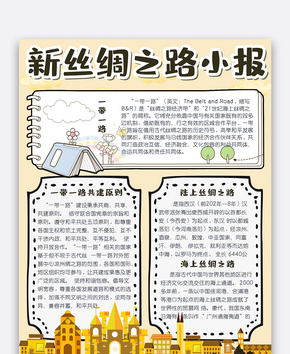 卡通简约新丝绸之路竖版小报手抄报电子模板word文档