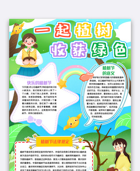 卡通竖版植树节中小学生手抄报小报word模板word文档