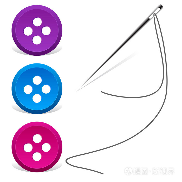 缝衣针和线程与按钮