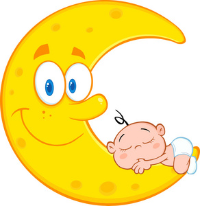 可爱的宝宝睡在微笑的月亮