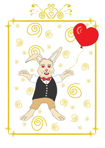 在爱的兔子。情人节明信片