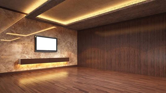 阁楼空荡荡的房间，3d 渲染室内设计，模拟出图