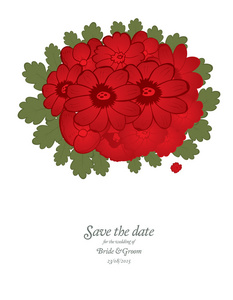 保存的日期婚礼邀请卡模板与红色的花