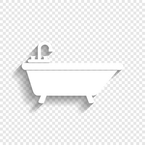 浴缸标志图。矢量。带有柔和的阴影，在透明背景上的白色图标