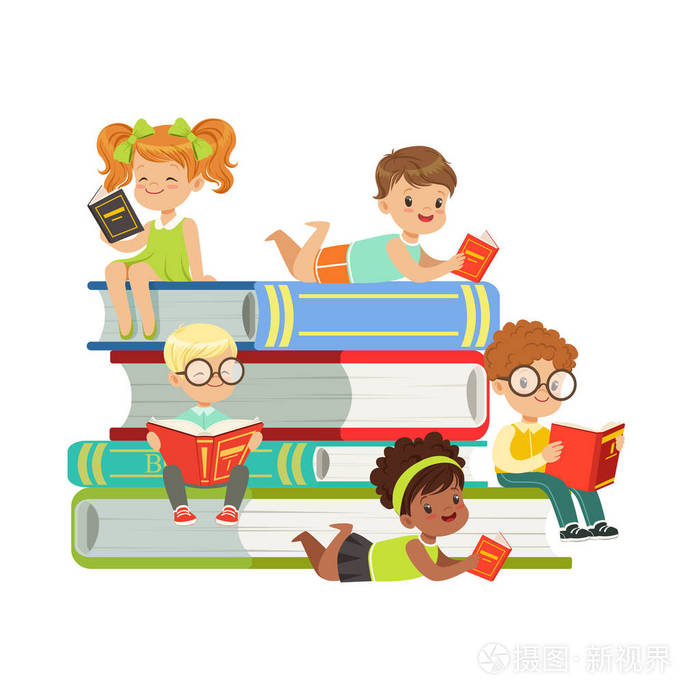 男孩和女孩看书插画-正版商用图片009qgt-摄图新视界