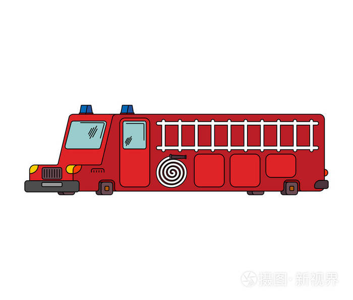 消防车汽车卡通风格.大红色车矢量图