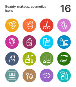 五颜六色的美丽 化妆品 化妆图标，用于 web 和移动设计包 1