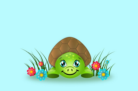 可爱的乌龟，在草丛中
