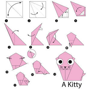 一步一步的说明如何折纸小猫图片