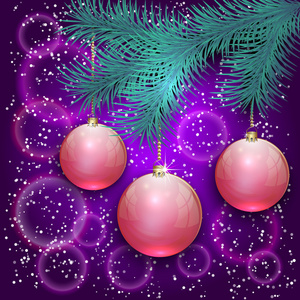 用蓝色的树状分支和球散景背景矢量圣诞插画