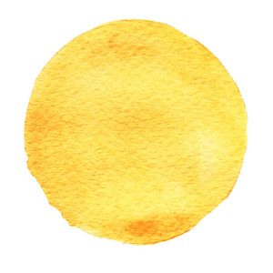 黄色的水彩圆圈。水彩染色在白色背景上