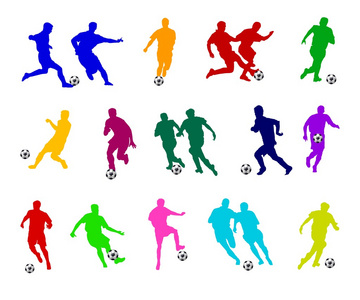足球运动员的彩色剪影