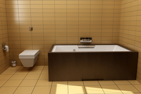 日式浴室，棕色瓷砖