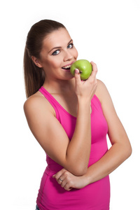 模型看女人吃一个苹果图片