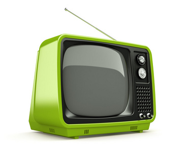 孤立在白色背景上的绿色复古电视