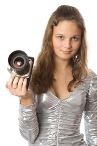 年轻女孩带着SLS相机