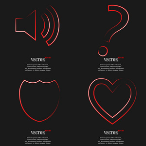 红色网站图标平面设计的一套。简单的贴纸互联网标志的灰色背景。web 设计元素。矢量