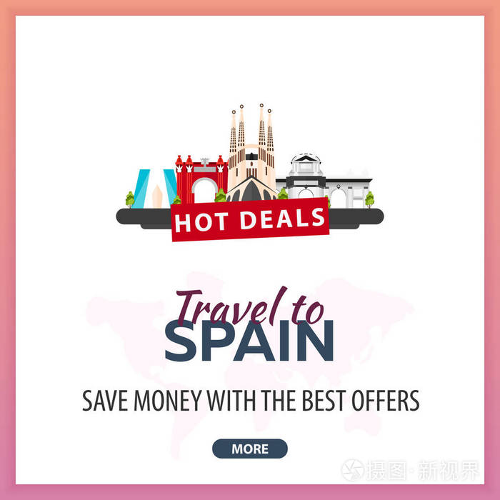 到西班牙旅游。旅游社交媒体模板横幅。热的交