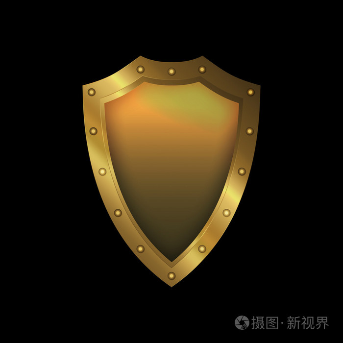 在黑色背景上的金盾牌