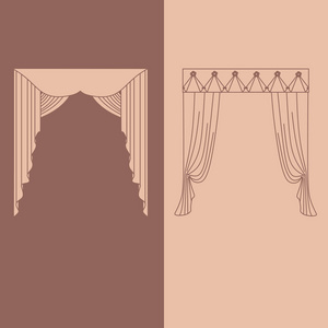 插图的窗帘和窗帘室内装饰设计