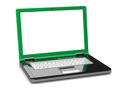3d 笔记本电脑。一个空白的屏幕笔记本