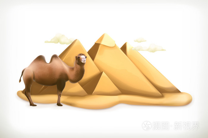 埃及的金字塔和骆驼插画-正版商用图片00kwiu-摄图新视界