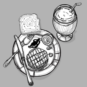 食品牛排肉汉堡面包喝设置绘图图形说明对象