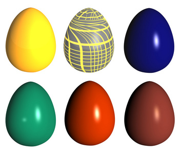 六个不同颜色的复活节彩蛋