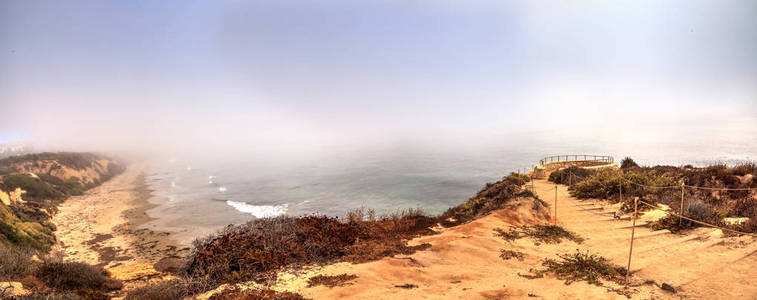 雾中飘过来的海洋在水晶湾州立海滩