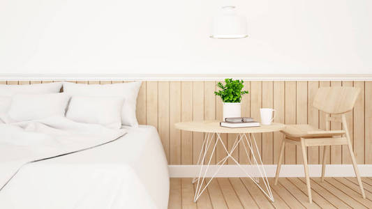 白色的卧室或客房的酒店最小设计3d 渲染
