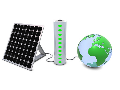 地球太阳能电池板和电池