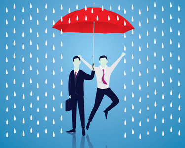 保险保护的概念。商人和雨伞。矢量