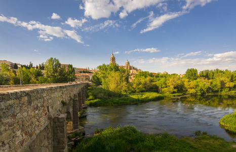 古罗马桥梁在萨拉曼卡，西班牙 Tormes 河