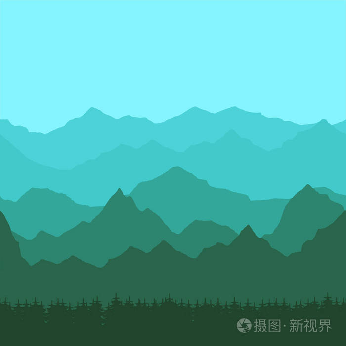 无缝背景与绿色和蓝色的山峰