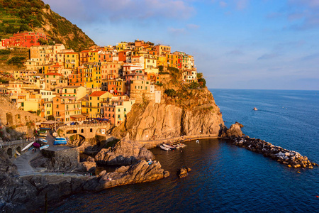 manarola 渔村 意大利的视图