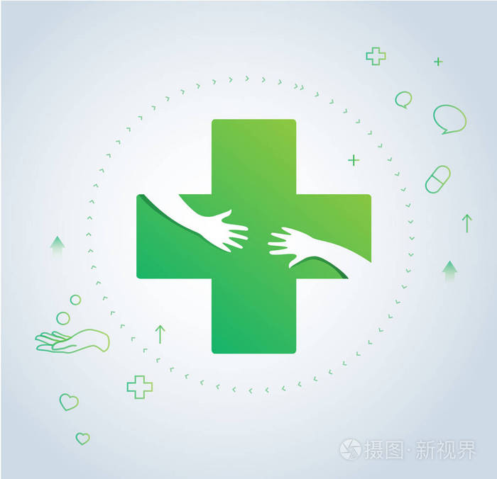 医院图标设计,卫生保健和医疗的标志符号向量的双手拥抱